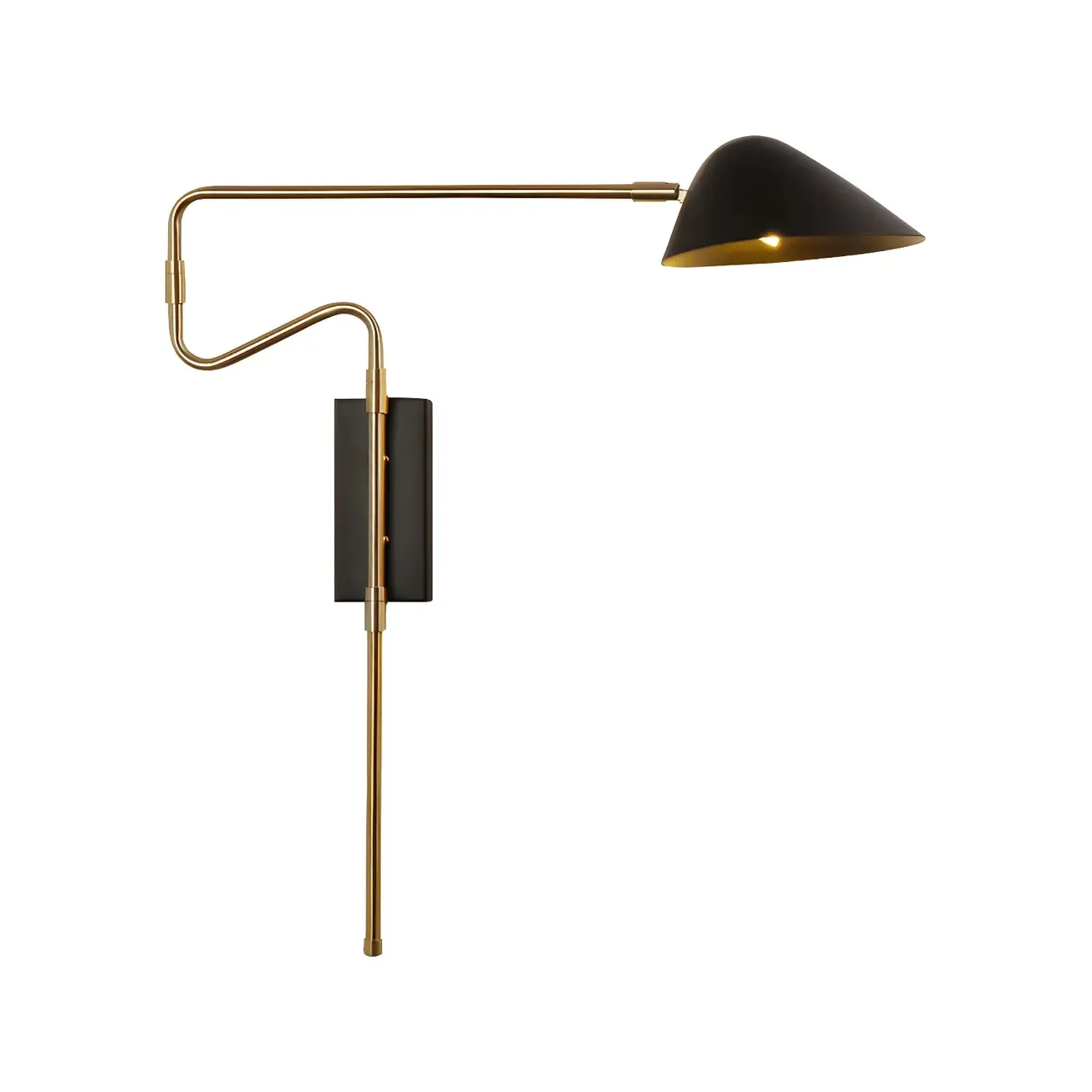 Modern Black Shade Brass Swing Arm Wall Light