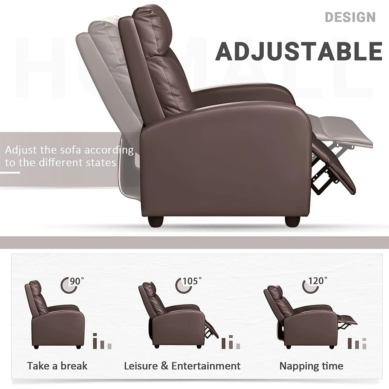 Furniwell PU Leather Sofa Recliner with Padded Seat and Backrest.