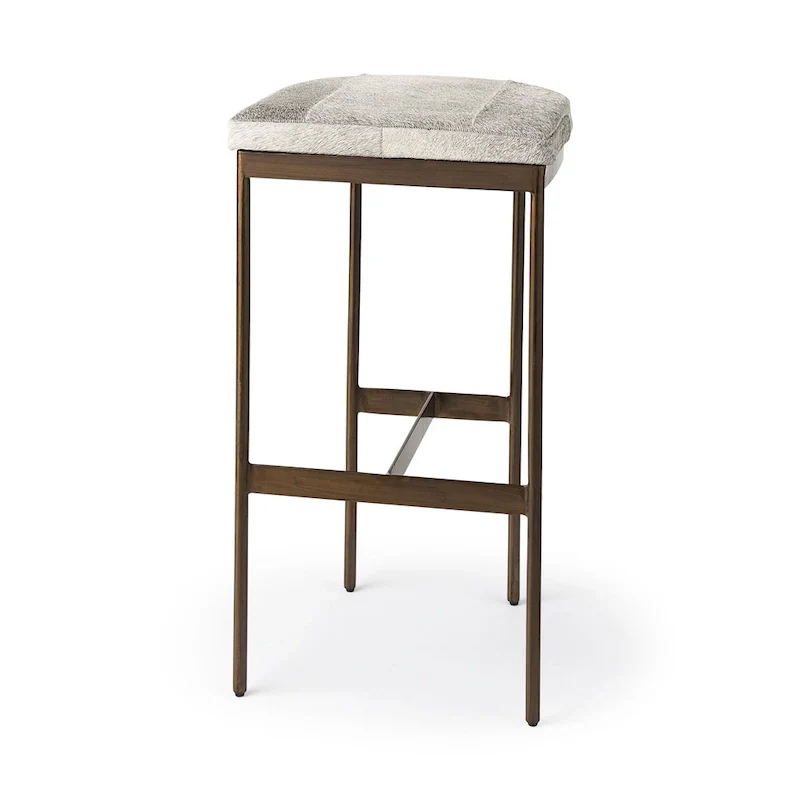 Millie Black Genuine Leather Seat with Nickel Metal Frame Counter Stool