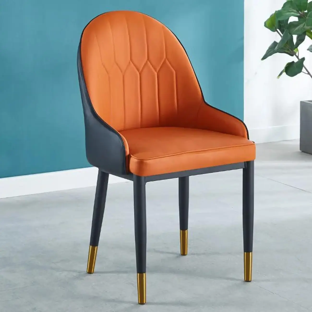 Modern Leather Upholstered Dining Chair with High Back