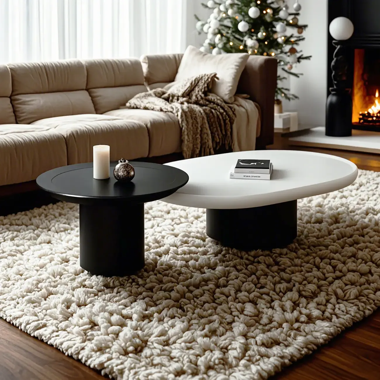 Modern Oval White Wood Coffee Table with Pedestal Base