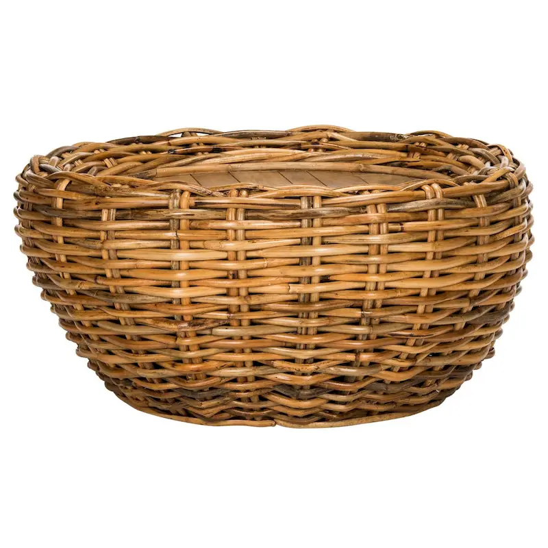 SAFAVIEH Alfia Wood Top Wicker Drum Coffee Table - 35.4 x 35.4 x 15.7 - 35Wx35Dx16H