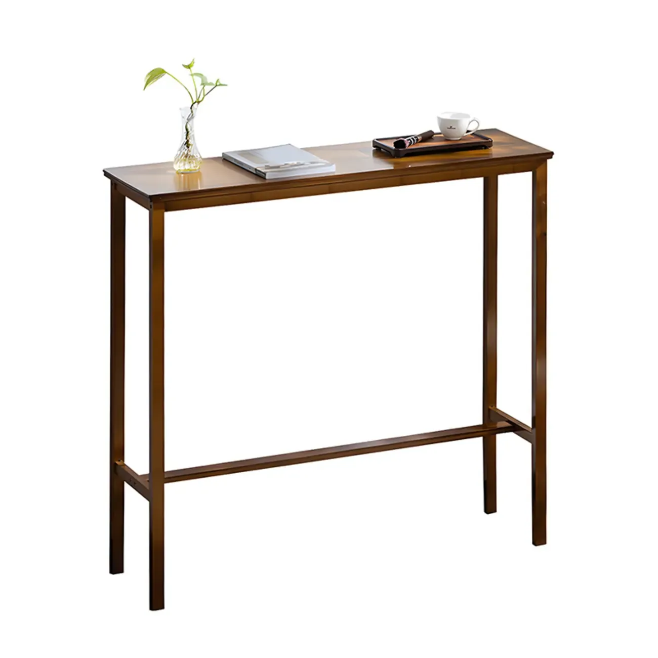 Modern Natural Finish Wooden Fixed Top Footrest Bar Tables