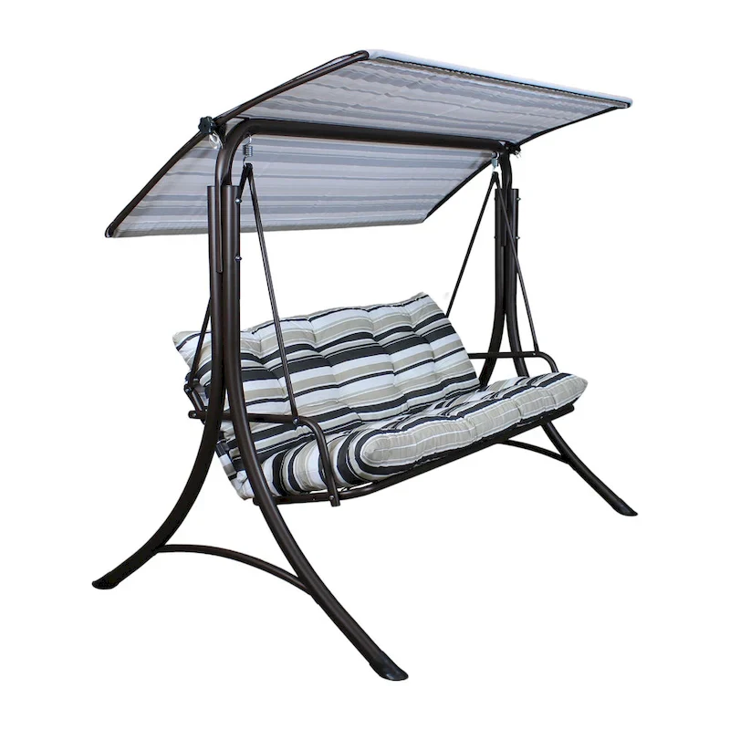 SUNJOY 3 Seat Deluxe Patio Swing Steel Frame, Adjustable Canopy Cushions