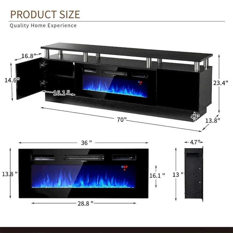 70 Fireplace TV Stand with 36 Electric Fireplace