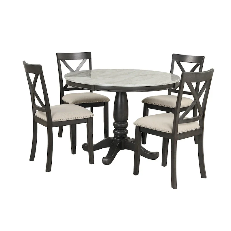 5-Piece Modern Wooden Dining Set with Round Table & Chairs