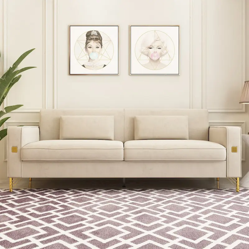 Modern Tufted Velvet Loveseat Upholstered Sofa with Removable Cushions and Pillows - 85.63 in.D x 30.31 in.W x 30.51 in.H