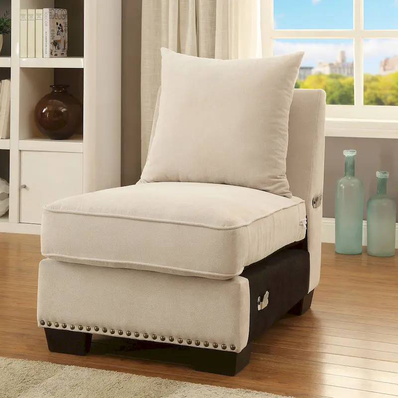 Riti Contemporary Beige Fabric Upholstered Sectional by Furniture of America