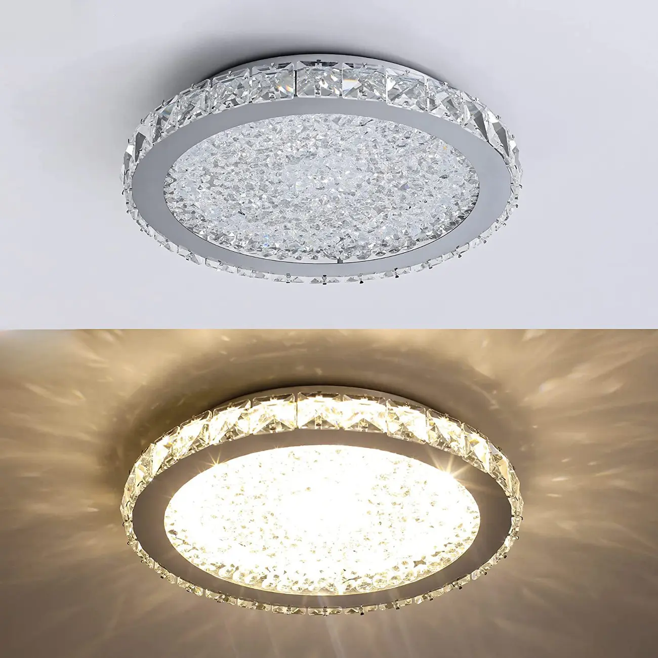 Small LED Flush Mount Ceiling Light with Crystal Shade