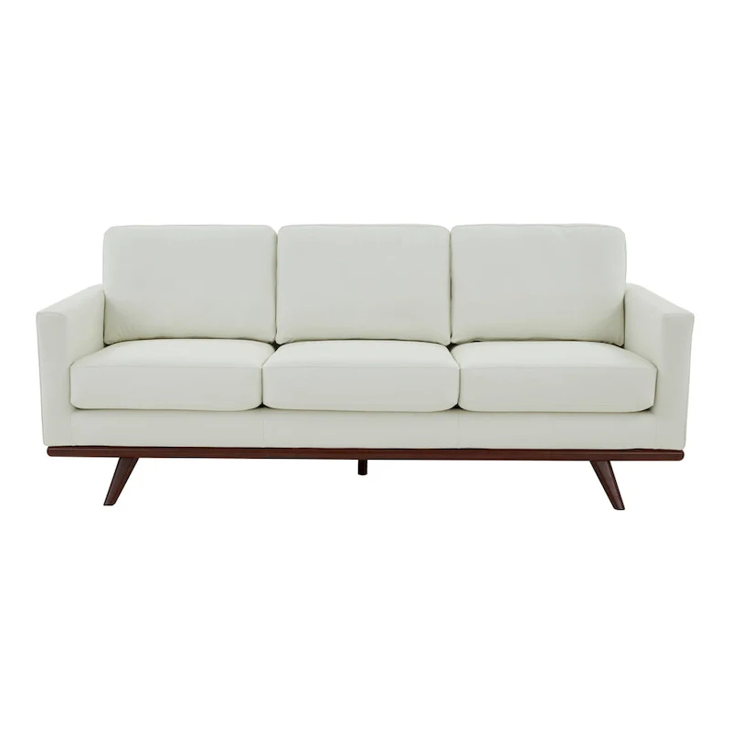 Chester Leather 3-Seater Sofa with Birch Wood Base Modern Living Room Couch with Removable Cushions - 83