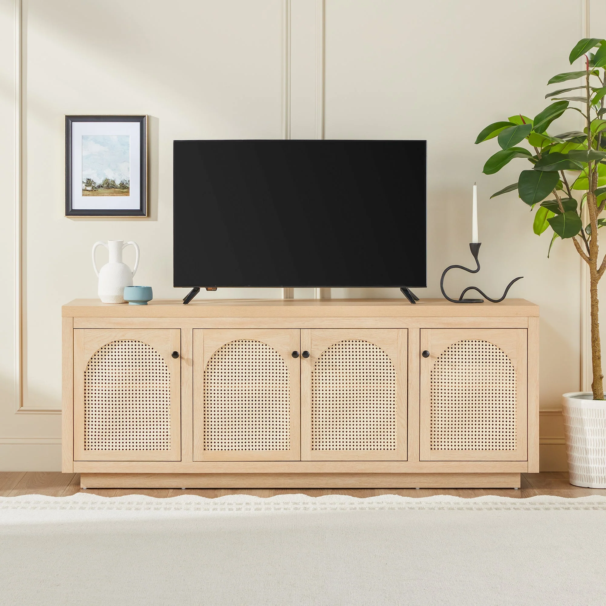Sasha Contemporary TV Stand and Sideboard with Rattan Doors for up to 80 TV