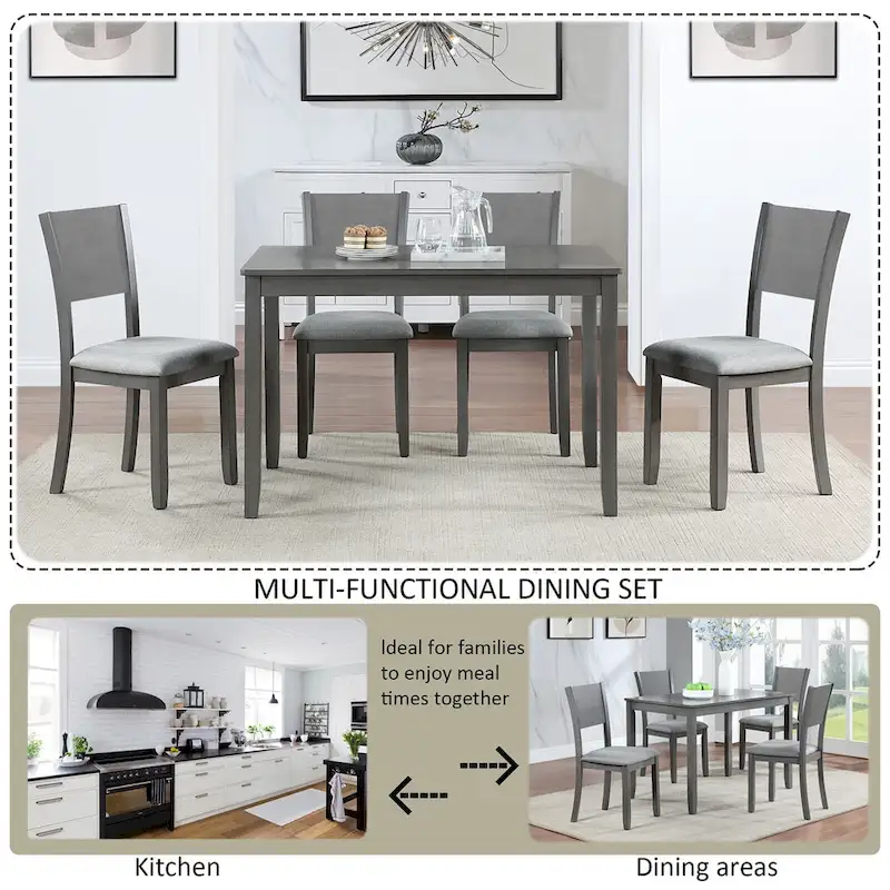 Modern 5-Piece Dining Set with Rectangular Counter Height Table & 4 Upholstered Chairs