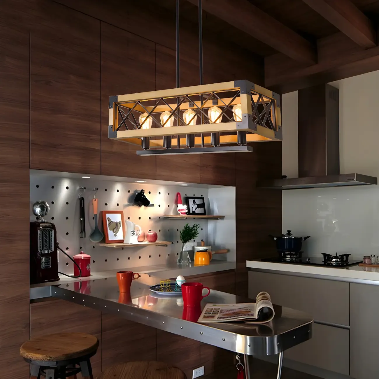 Industrial Black Metal 5-Light Island Pendant Light