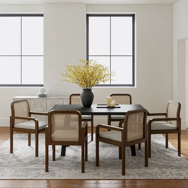 Antoine Modern Ratten Back Dining Chair with Removable Cushion Set of 6 by HULALA HOME