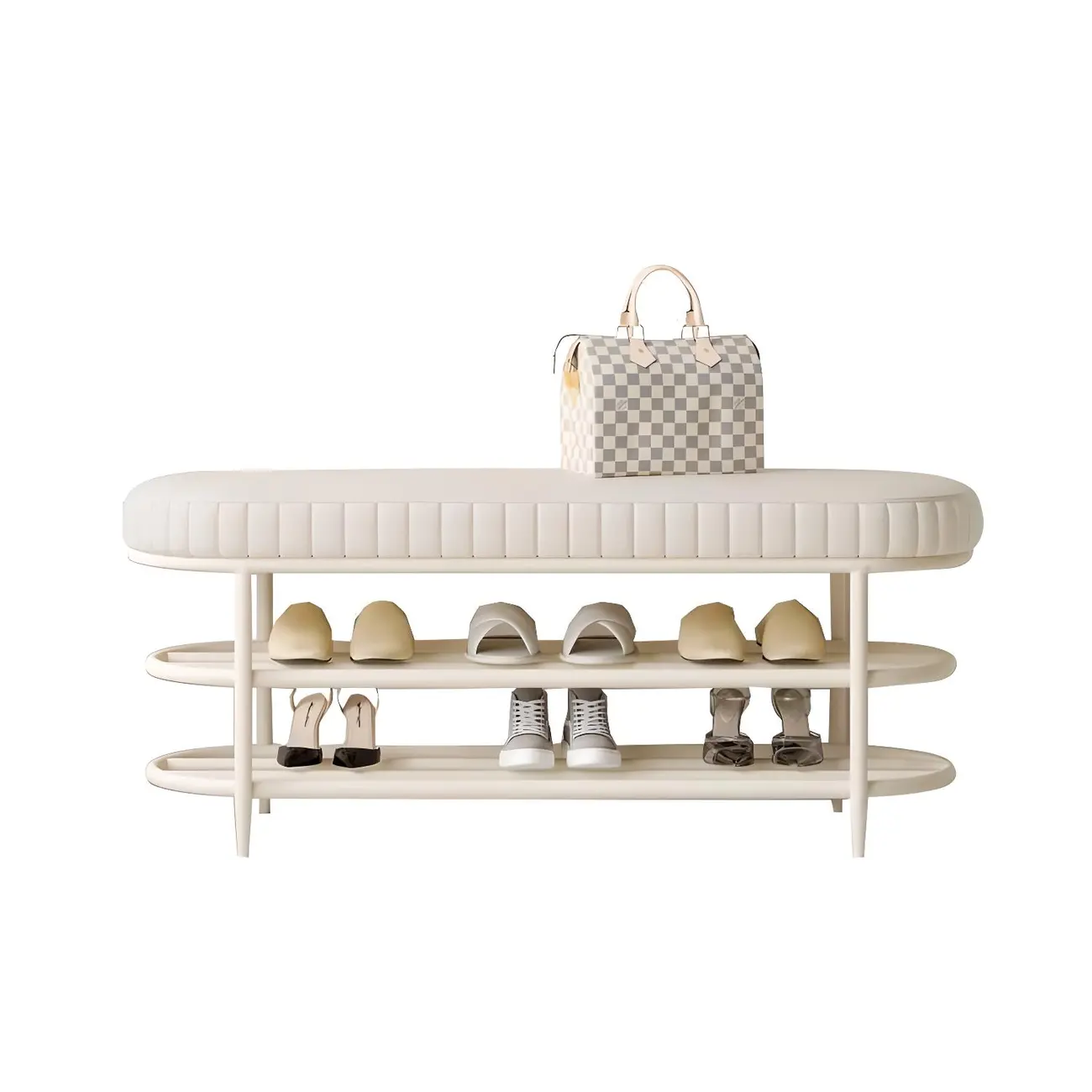 Elegant Oval Metal Cushioned Shoe Rack Bench