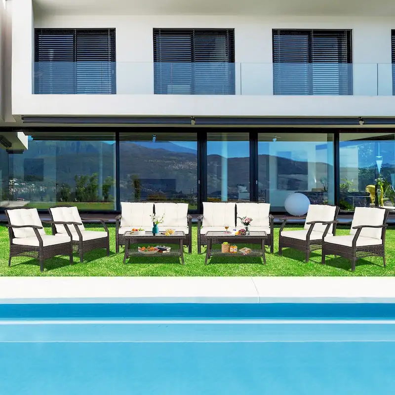 Costway 8 PCS Outdoor Rattan Conversation Set Patio Rattan Sofa Set W/