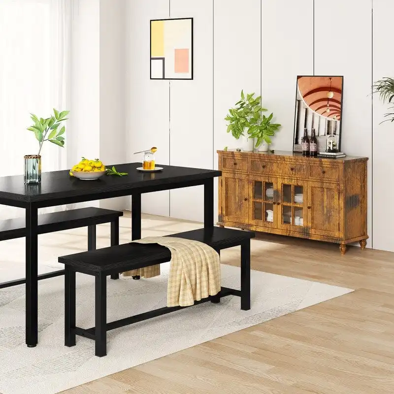 Grondin Industrail Style Dining Bench 2 Pieces Set, Wooden & Steel Dining Benches Set of 2, Durable and Stable Entryway Benches