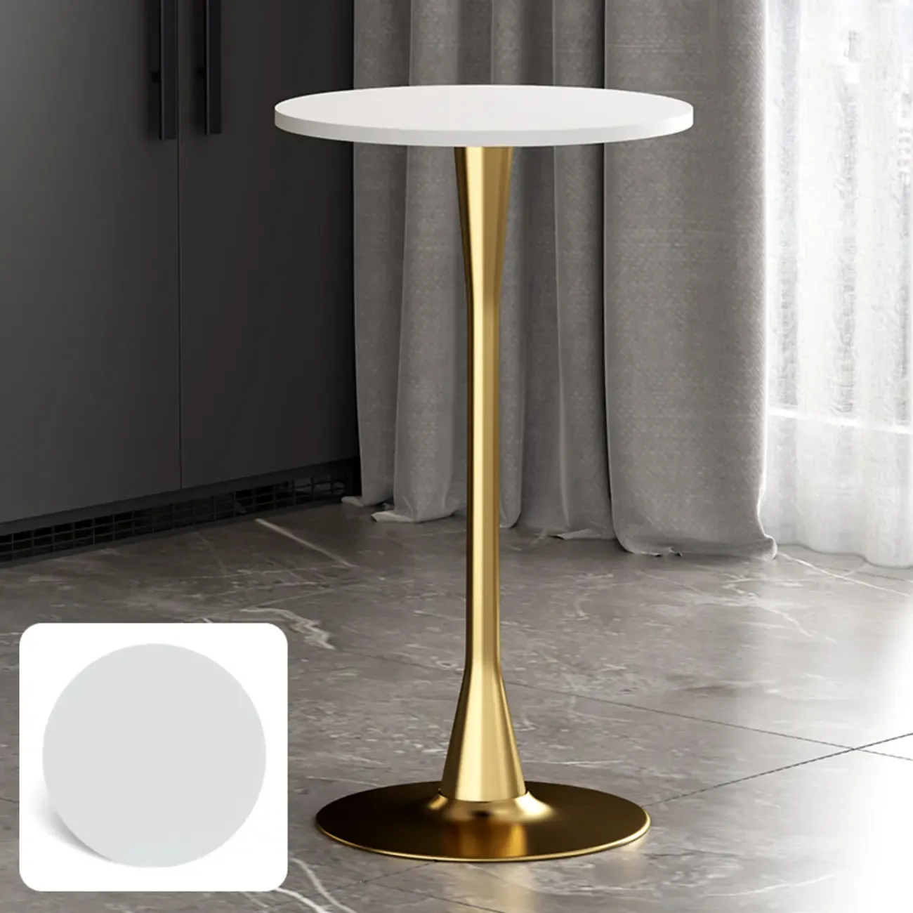 Modern Matte Black Metal Pedestal Round Wood Bar Tables