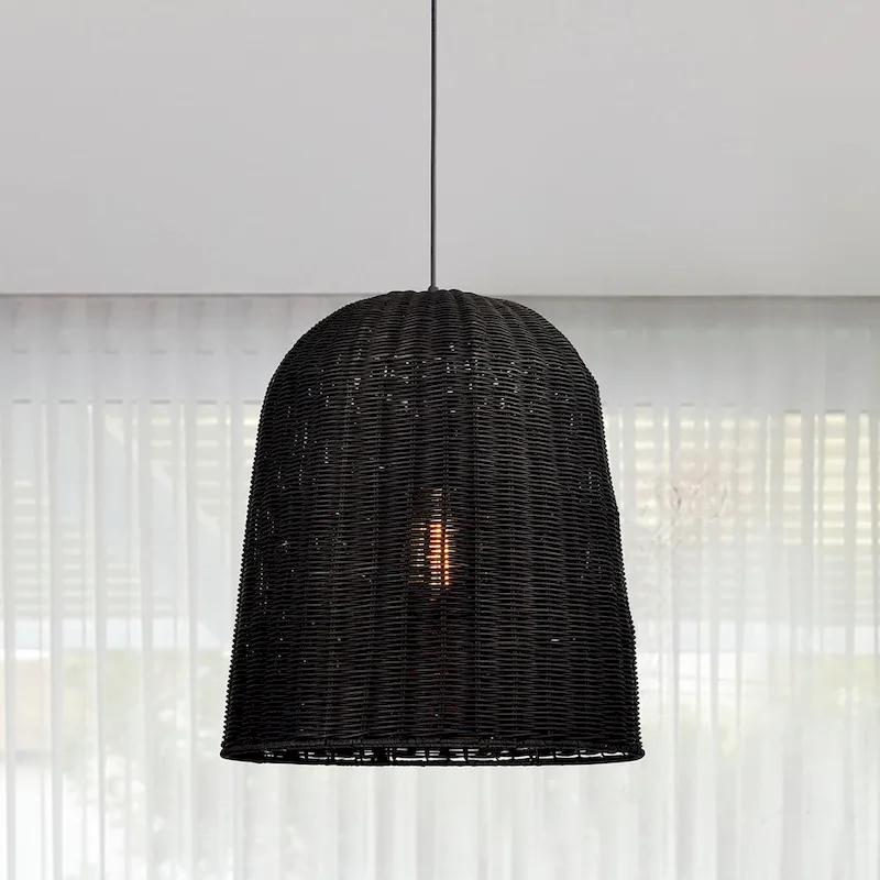 Miku Black 1-Light Rattan Bell Basket Pendant Light