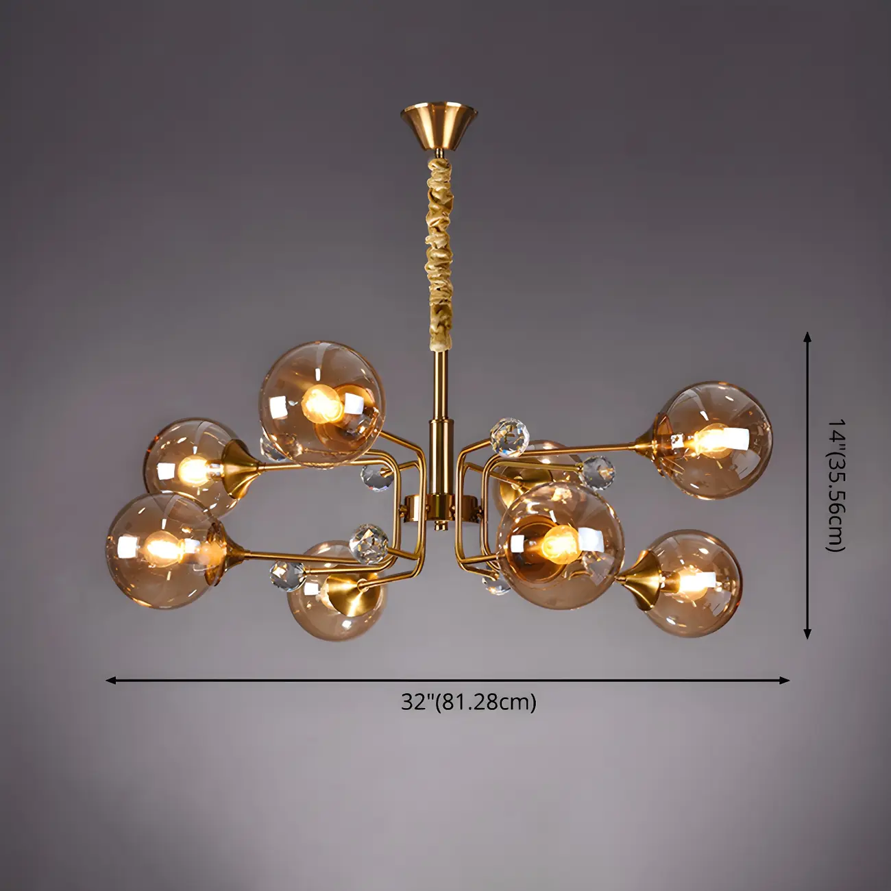 8-Light Mid-Century Modern Glass Globe Chandelier