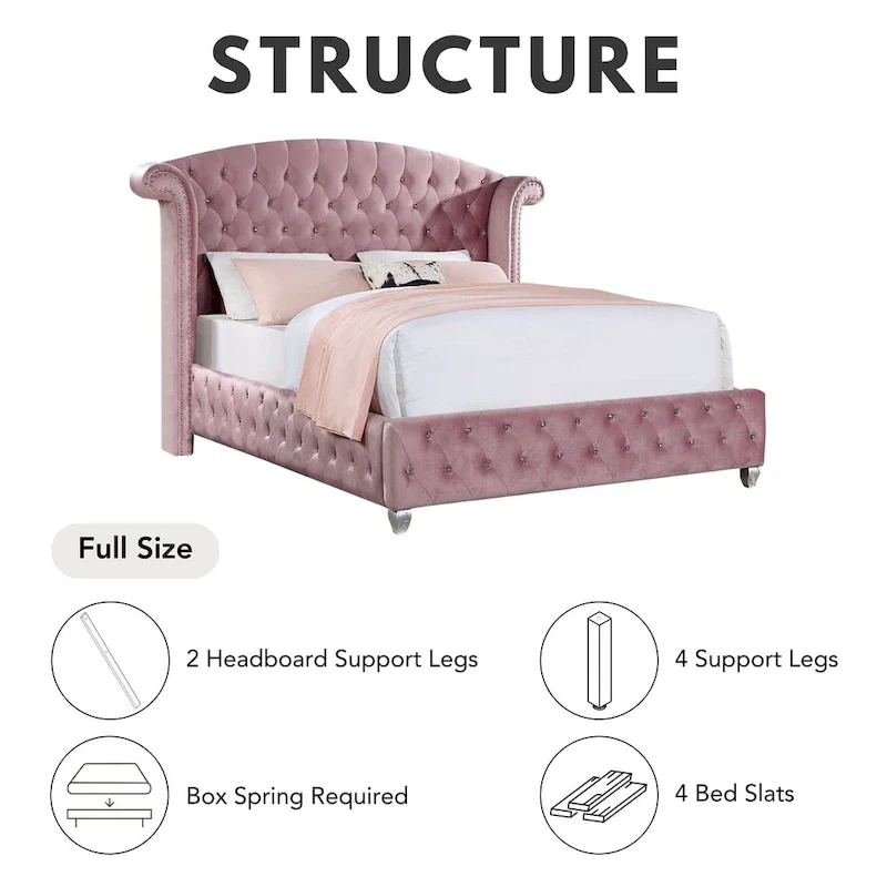 Vyvi Glam Upholstered Pink Button Tufted Wingback Panel Bed by Furniture of America