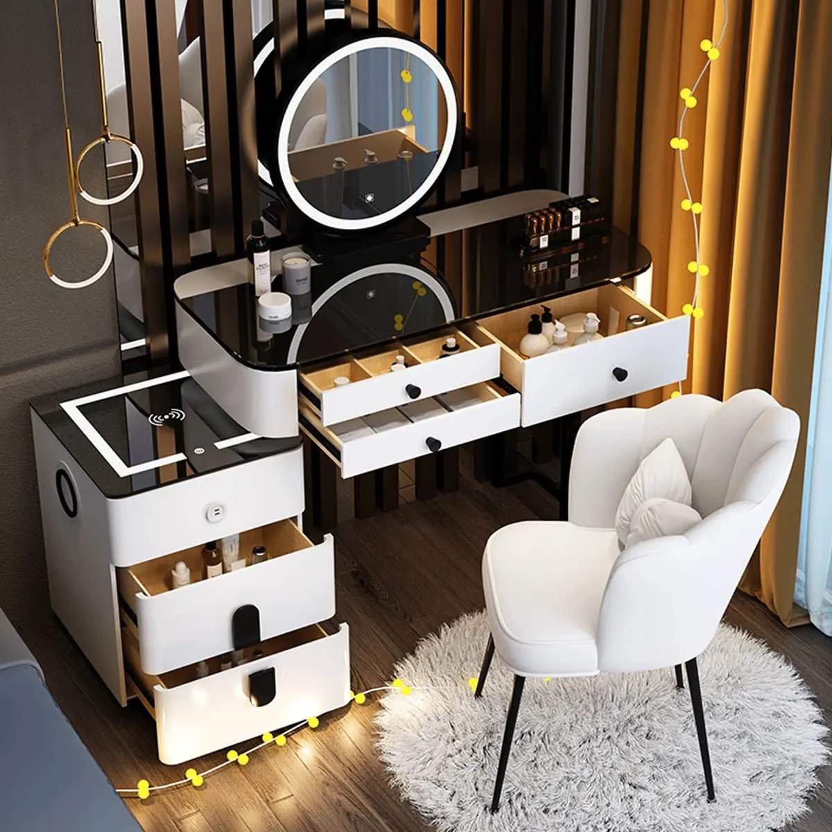 Makeup Vanity Desk Set. With 3 Color LED Lights Mirror. With Cushioned Stool. for Family Bedroom. for Her (120CM/47.2IN) - Premium Quality Home Furniture | Kendale Furniture