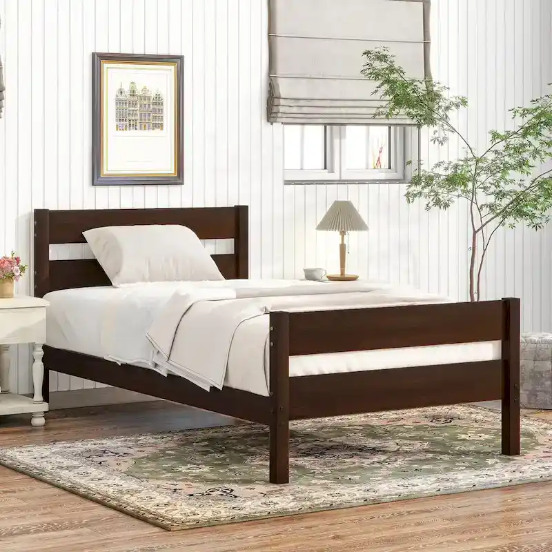 Twin Bed with Headboard & Footboard, Espresso, Space-Saving Design with Storage