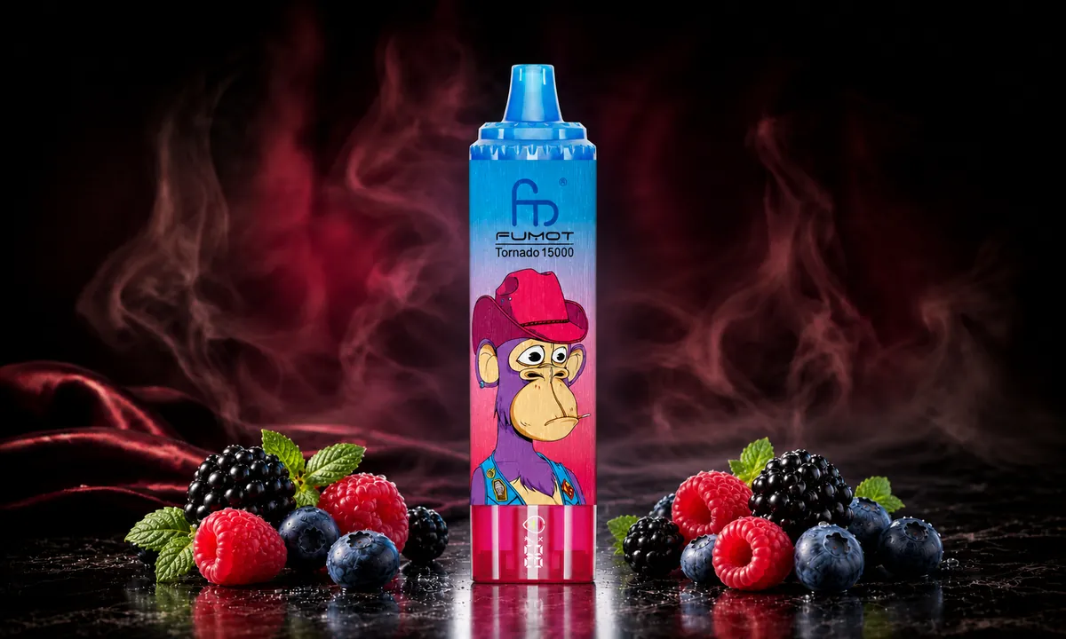 FUMOT Tornado 15000 Mixed Berry – E-Zigarette in einer atmosphärischen Produktszene