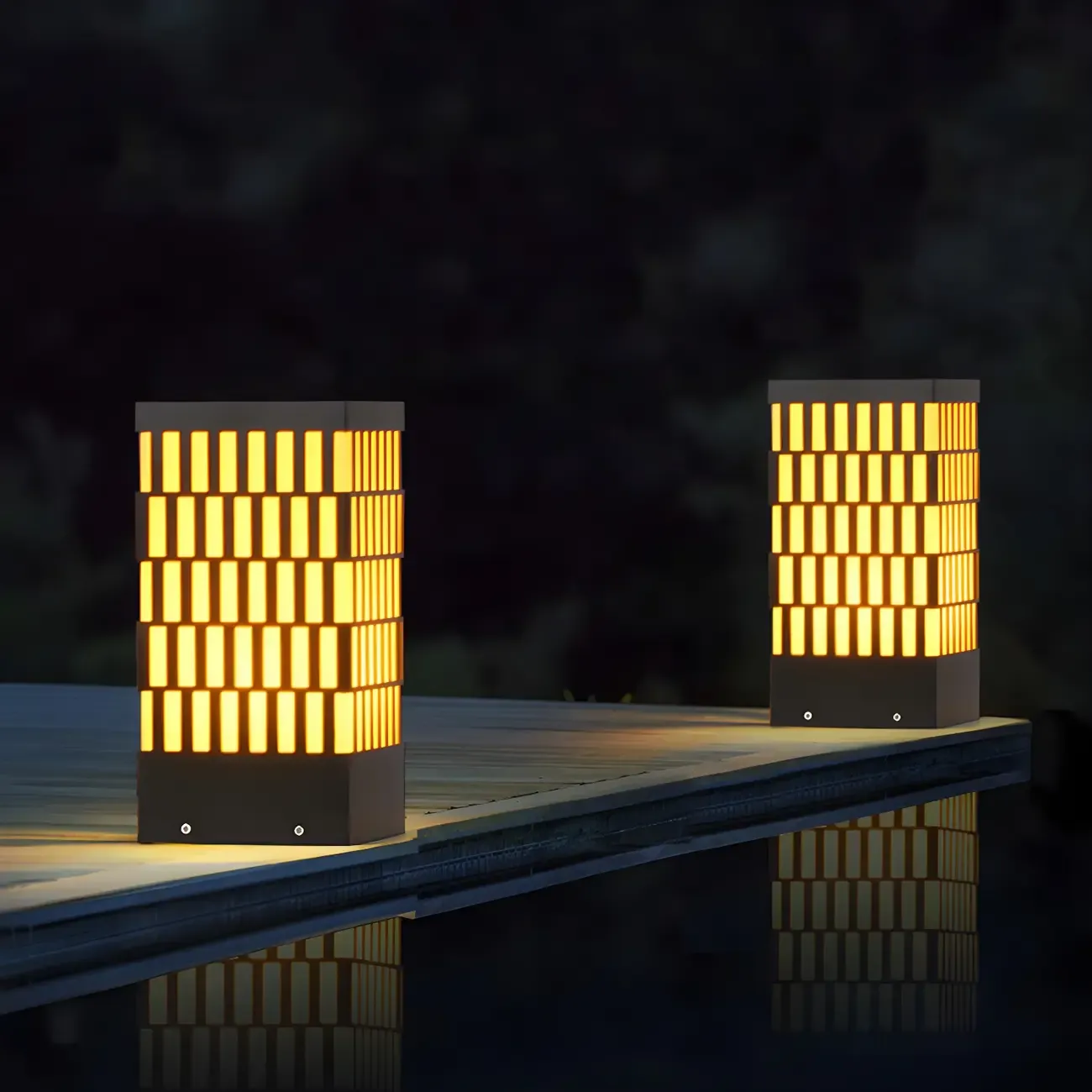 Black Metal Grille Rectangle Warm Light Post Cap Light