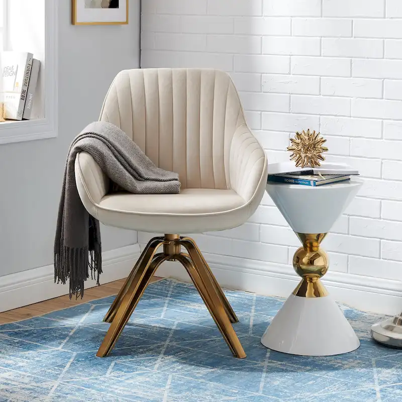 Art Leon Modern Velvet Swivel Chair with Golden Finish