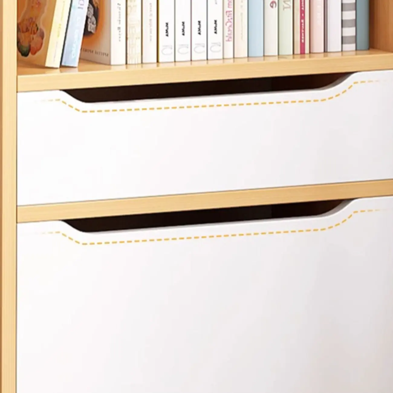 Tall Gray 4-Tier Open Back Wood Bookshelf with Drawer