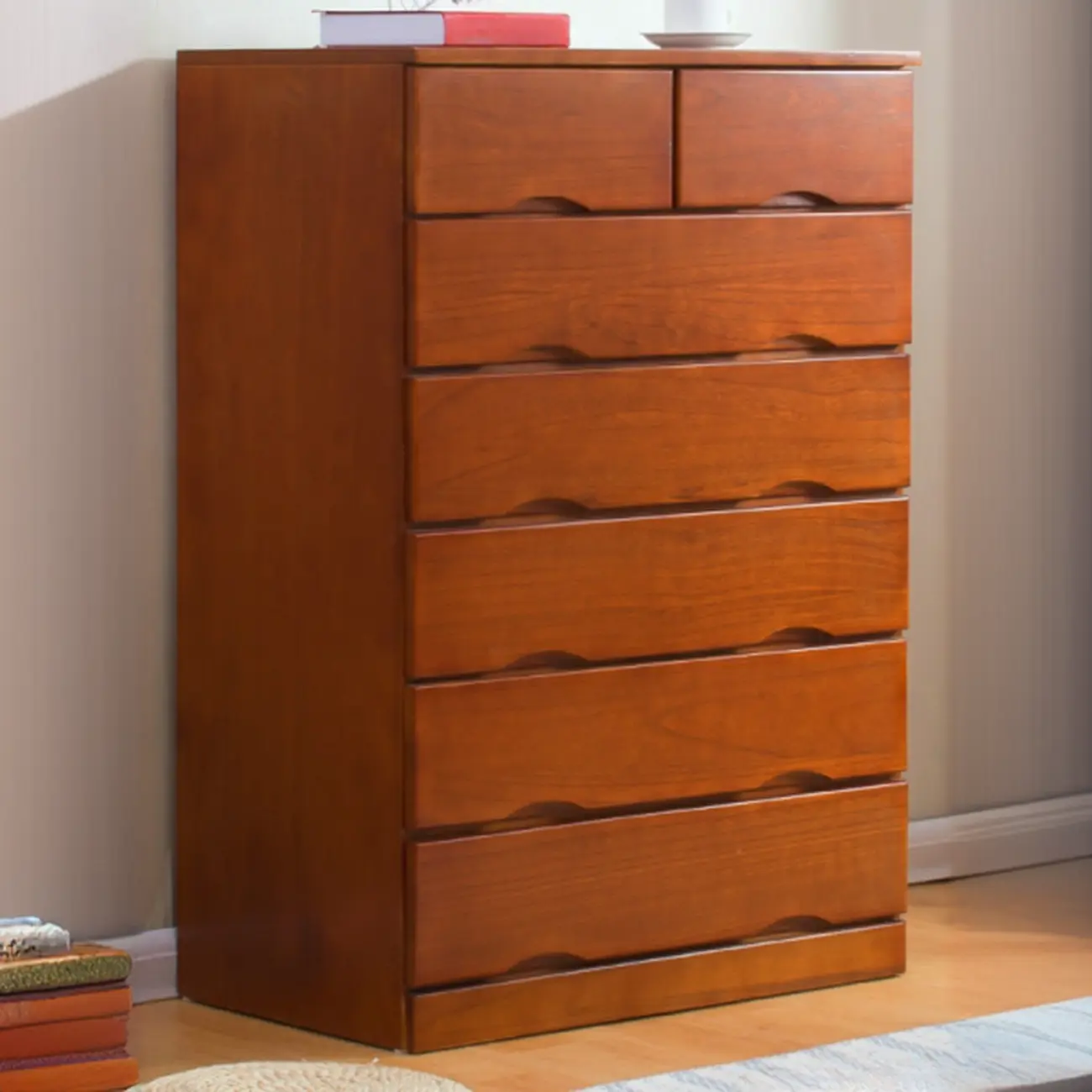 Natural Wood Double Dresser with Lockable Drawer