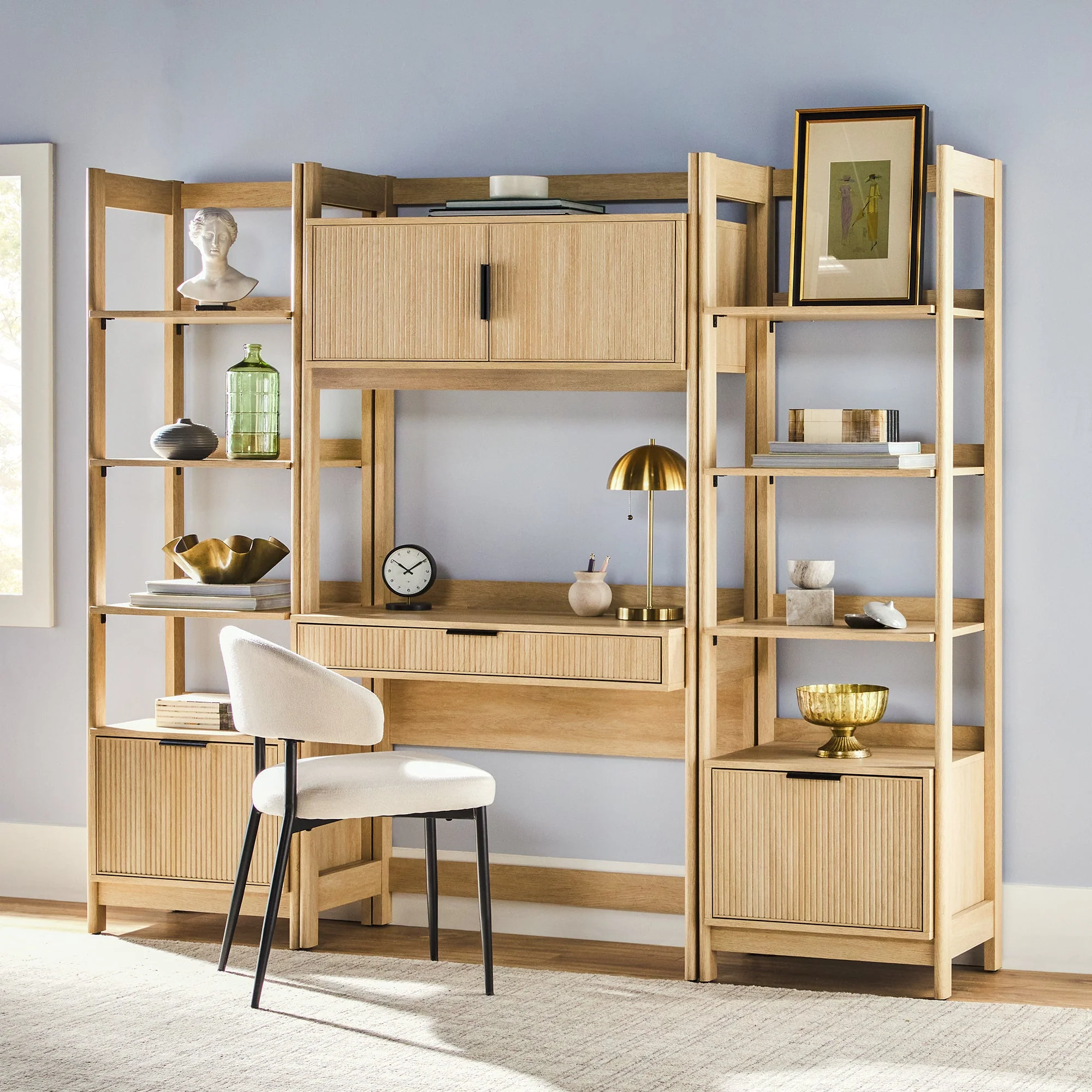 Holmes Modern Scandinavian Reeded Writing Storage Desk with USB