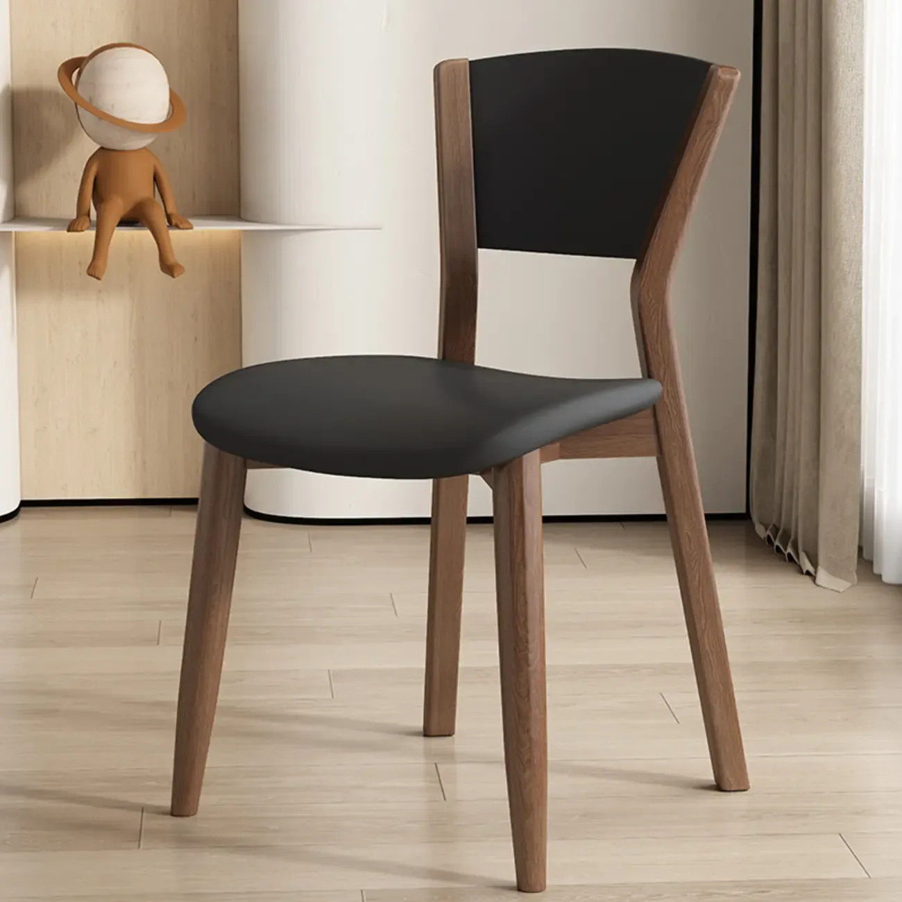 Simple Wooden Open Back Faux Leather Upholstered Dining Chair
