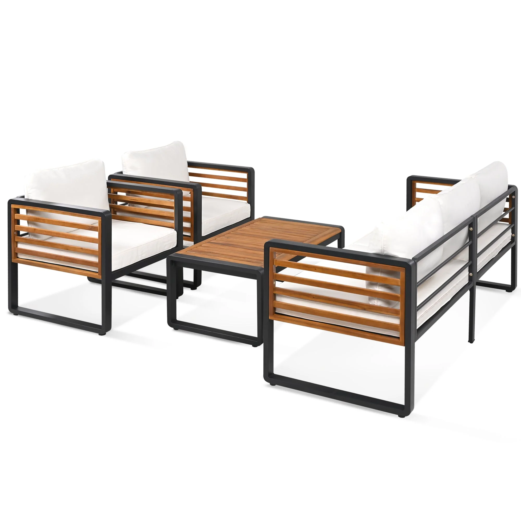 Metal and Wood Frame 4-pieces Outdoor Furniture Sofa Set
