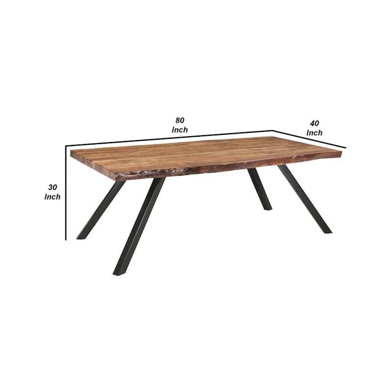 Isla 80 Inch Acacia Wood Dining Table, Live Edges, Brown, Black