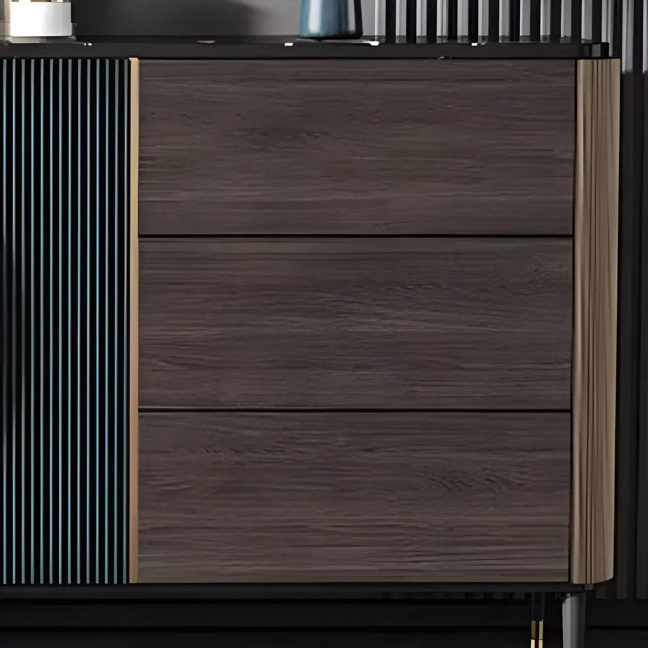 Glam Espresso Wood Buffet Table with Drawers & Cabinets