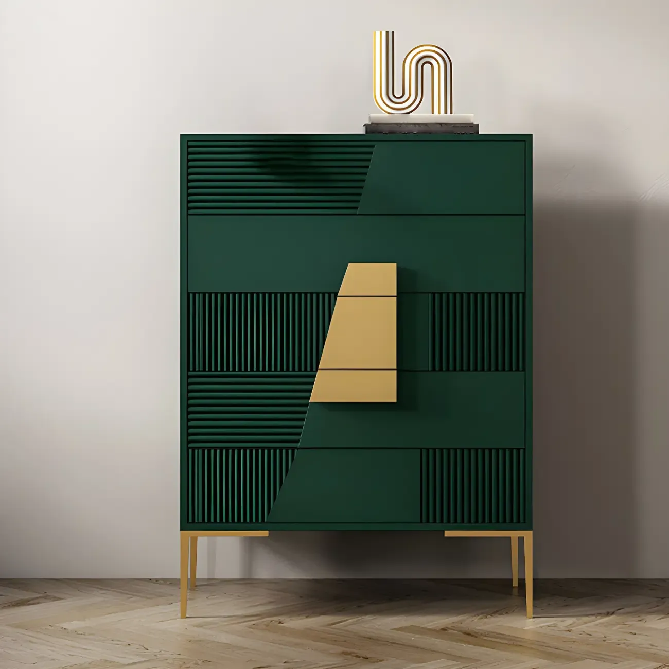 Elegant Wooden Sideboard with Drawers in Green/Grey