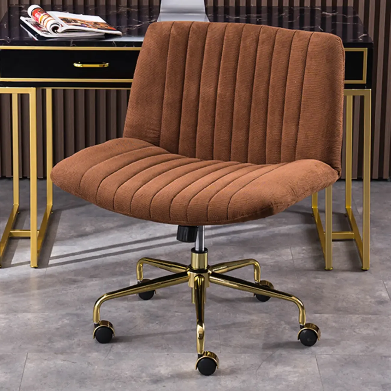 Elegant Gray Linen Upholstered Swivel Office Chair