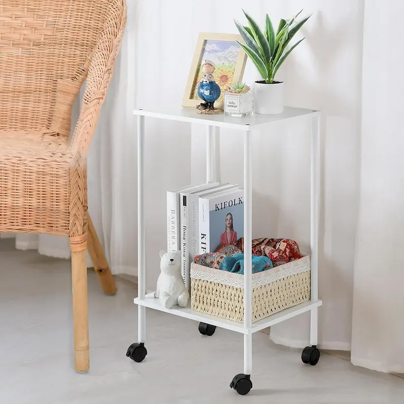 2-Tier Side Table with Wheels