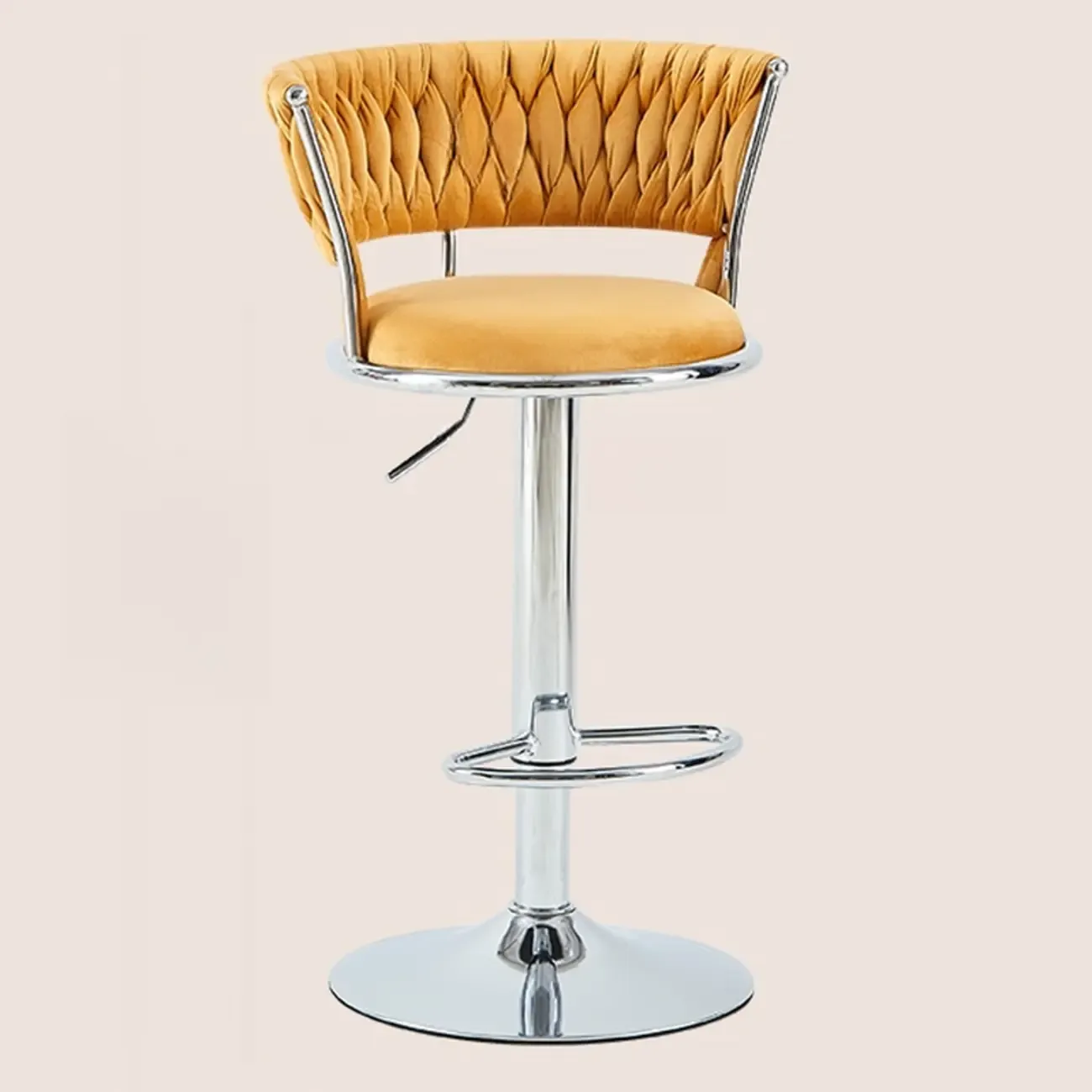 Adjustable Flannel Curved Back Bar Stools with Gold Base