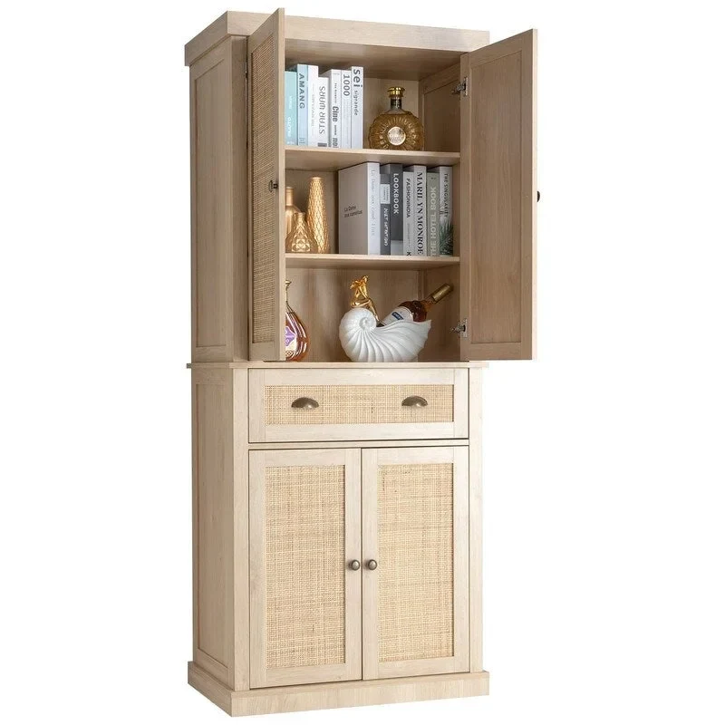 Rattan Wooden Wardrobe - N/A
