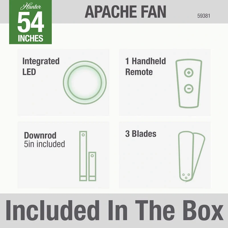 Hunter 54  Apache WiFi Ceiling Fan with LED Light Kit and Handheld Remote - Industrial - SMART FAN!