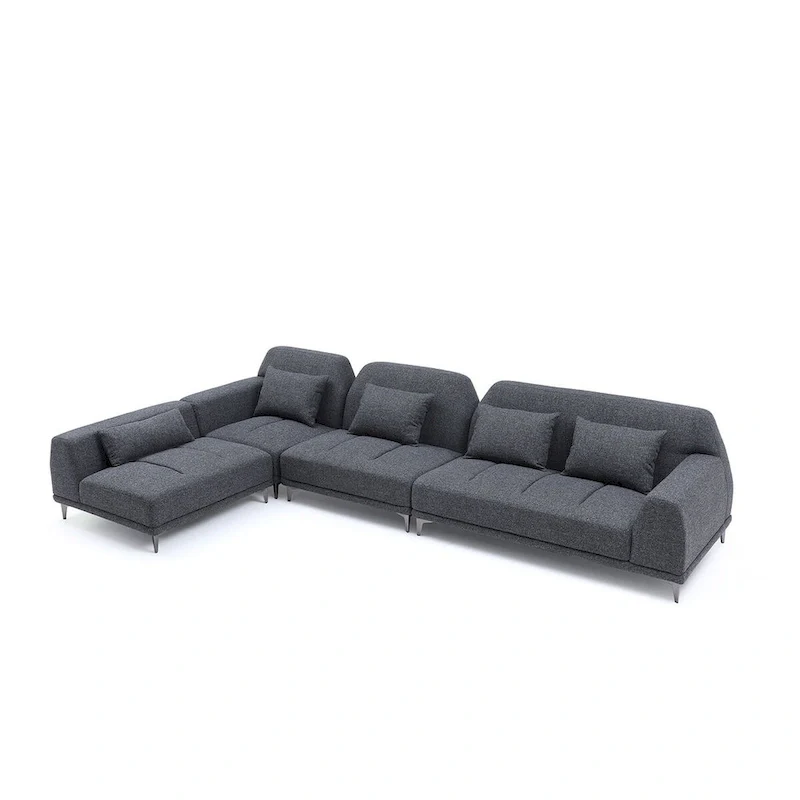 Modern Large Removable Sectional Sofa Grey Fabric with Pillows