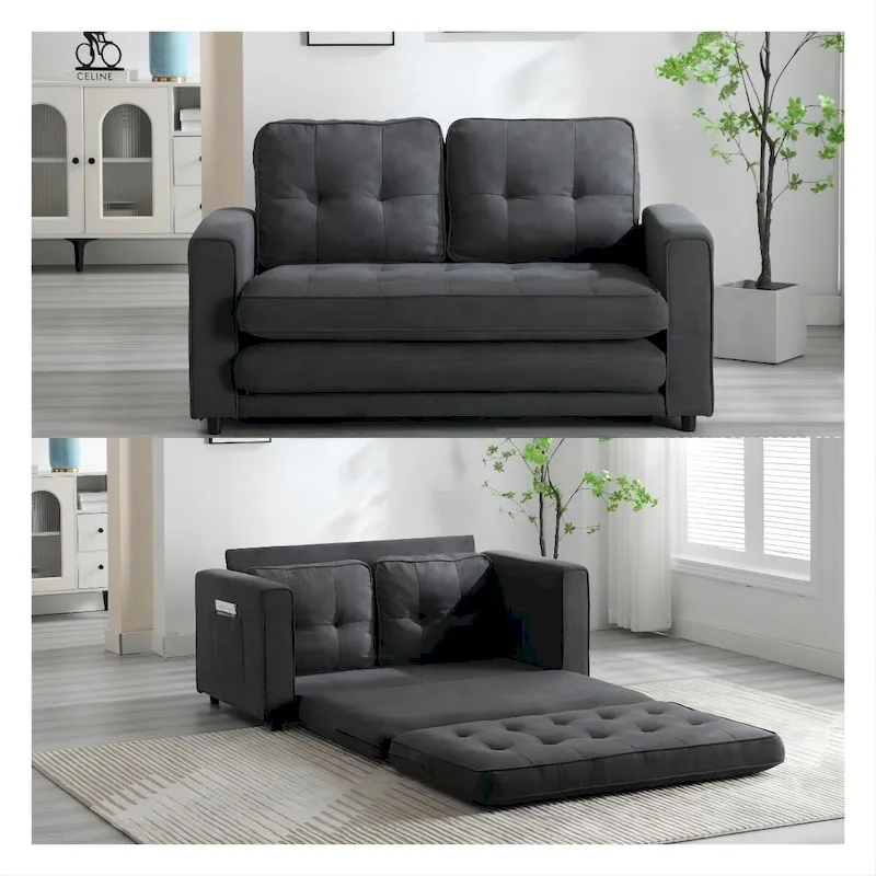 Plush Velvet Convertible 3-Fold Sofa Bed - 31.10 x 55.00 x 31.00