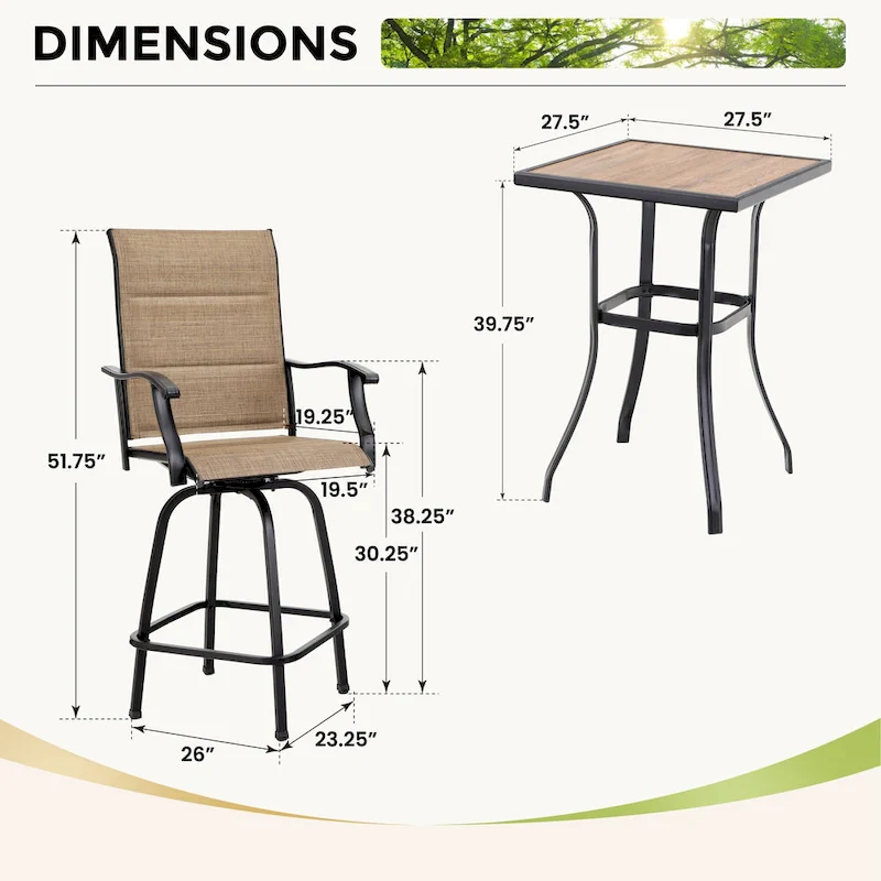 Namatota 3-piece Padded Sling Swivel Bar Stools and Table Set by Havenside Home