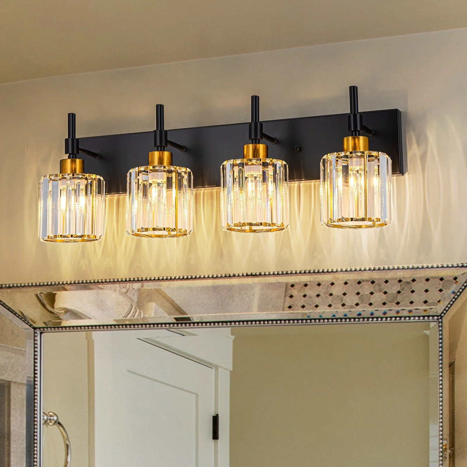 Modern Dimmable Crystal Bathroom Vanity Light Wall Sconces with Crystal Shades