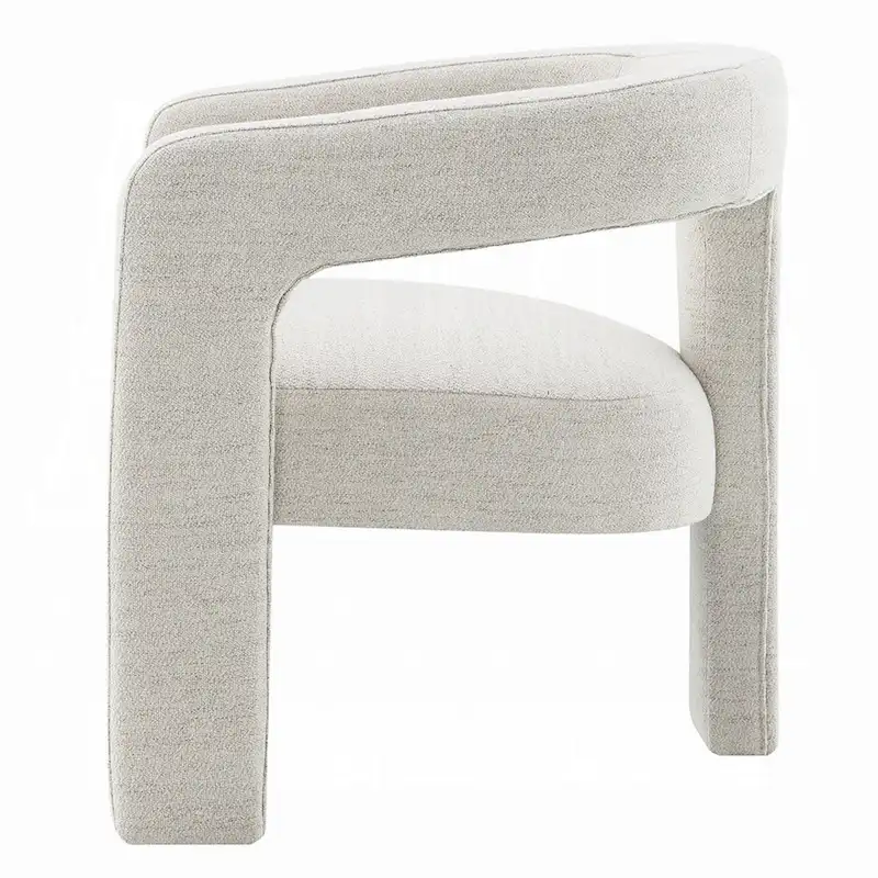 Side Dining Chair Set of 2, Textured Off White Boucle, Curved Back