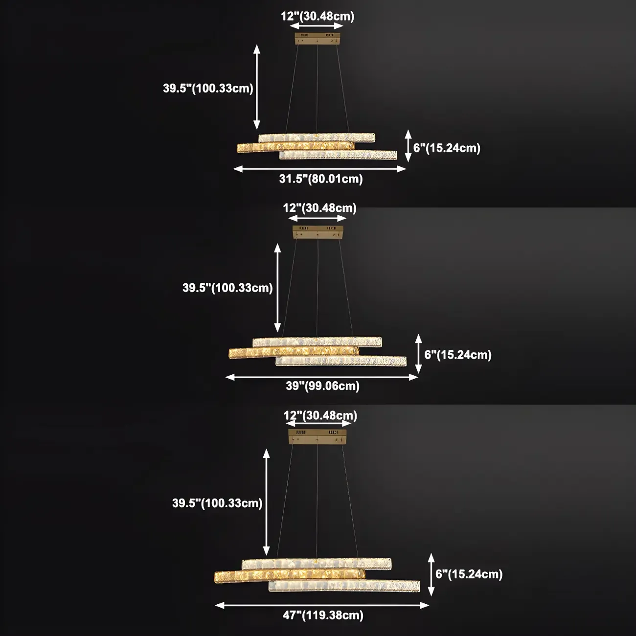 Modish 3-Tier Crystal LED Linear Pendant Light