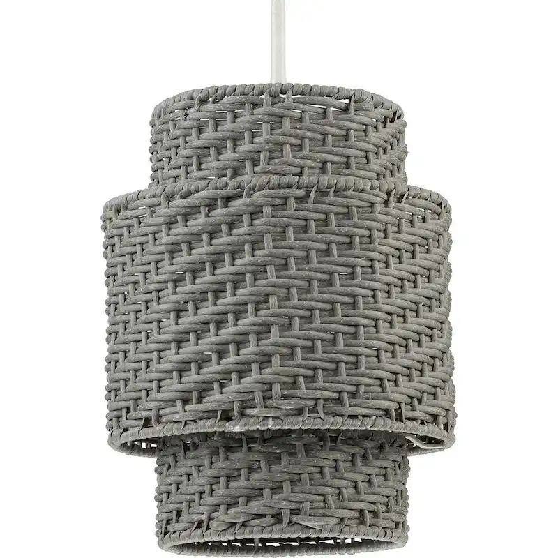 Manteo One-Light Cottage White with Weathered Grey Rattan Indoor Outdoor Hanging Pendant Light - 12 in x 12 in x 16.625 in